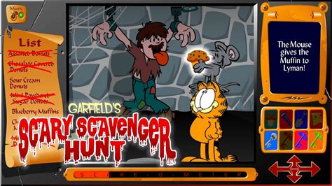 A HD walkthrough video of the Scary Scavenger Hunt II: Donuts of Doom at Garfield.com0:52 Box of Matches1:03 Bone1:13 Empty Donut Box1:16 Cell Door Key1:38 R... 
